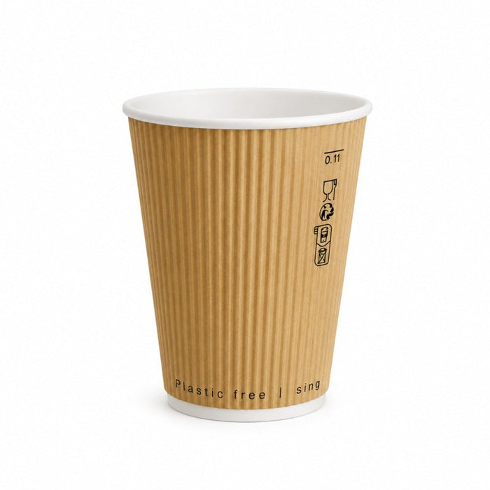 Vaso Rippley de cartón corrugado beige de doble pared sin plástico, baseagua H110mm 350ml - 500Uds