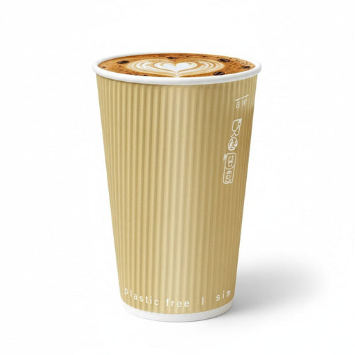 Vaso Rippley de cartón corrugado beige de doble pared sin plástico, baseagua 460ml A136mm - 500Uds