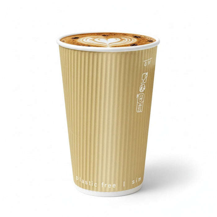 Vaso Rippley de cartón corrugado beige de doble pared sin plástico, baseagua 460ml A136mm - 500Uds