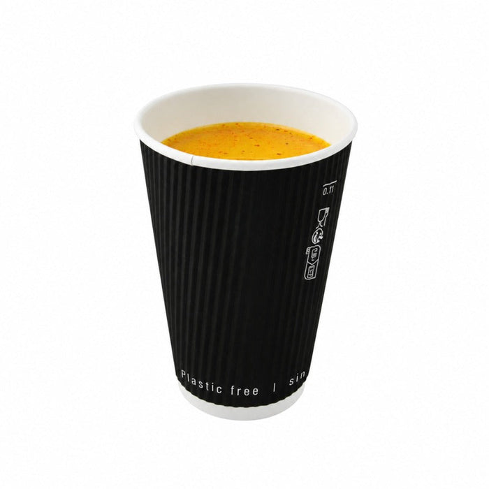 Vaso Rippley de cartón corrugado negro de doble pared sin plástico, base agua H62mm 120ml - 1000Uds