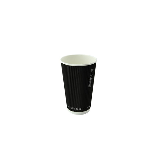 Vaso Rippley de cartón corrugado negro de doble pared sin plástico, base agua H62mm 120ml - 1000Uds