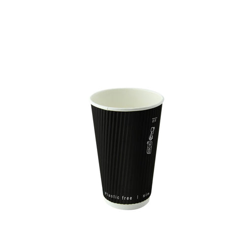 Vaso Rippley de cartón corrugado negro de doble pared sin plástico, base agua 230ml A92mm - 500Uds