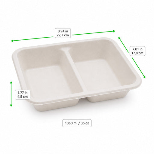 Bandeja de Pulpa laminada PLA Menu 2 compartimentos - 200Uds