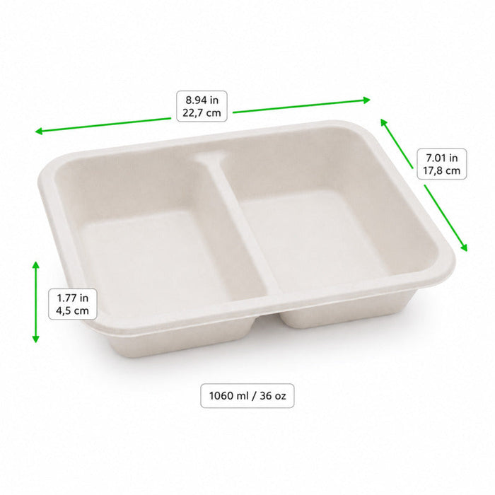 Bandeja de Pulpa laminada PLA Menu 2 compartimentos - 200Uds
