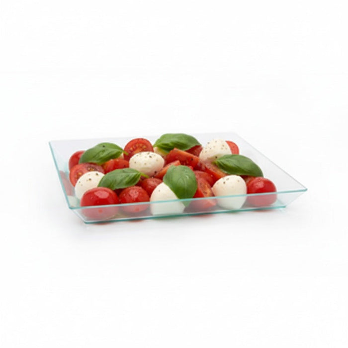 Plato verde transparente rectangular en PS KLARITY 130x130mm - 100Uds