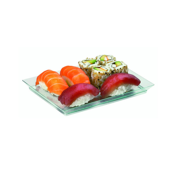 Plato verde transparente rectangular en PS KLARITY 180x130mm - 100Uds