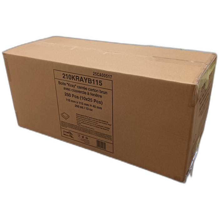 Caja cuadrada de cartón marrón con tapa ventana KRAY 350ml 115x115mm A40mm - 250Uds