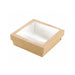 Caja cuadrada de cartón marrón con tapa ventana KRAY 950ml 155x155mm A50mm - 250Uds