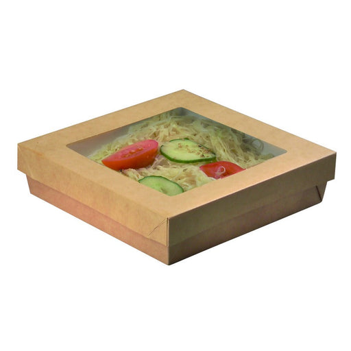 Caja cuadrada de cartón marrón con tapa ventana KRAY 1 550ml 205x205mm A50mm - 200Uds