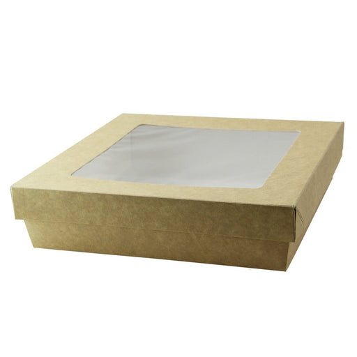 Caja cuadrada de cartón marrón con tapa ventana KRAY 1 550ml 205x205mm A50mm - 200Uds