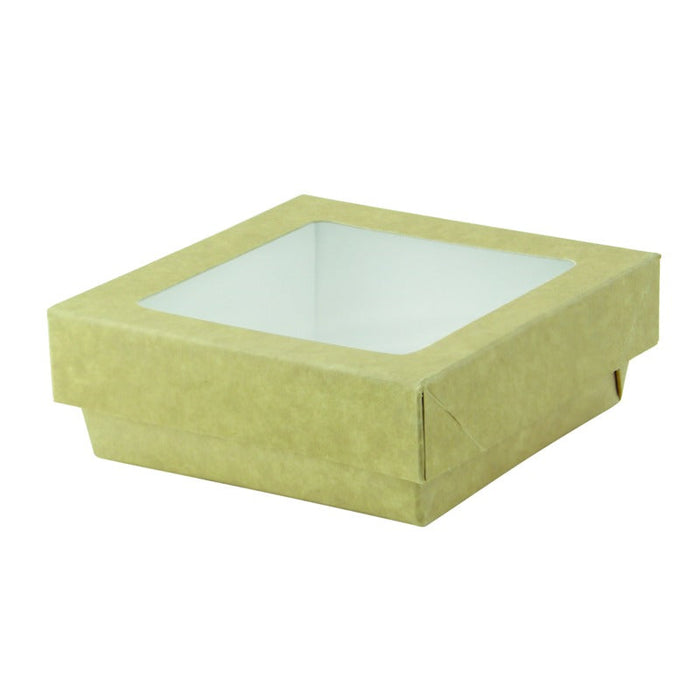 Caja cuadrada de cartón marrón con tapa ventana KRAY 3000ml 265x265mm A50mm - 100Uds