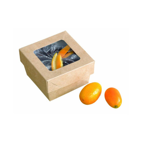 Caja cuadrada de cartón marrón con tapa ventana KRAY 200ml 85x85mm A40mm - 250Uds