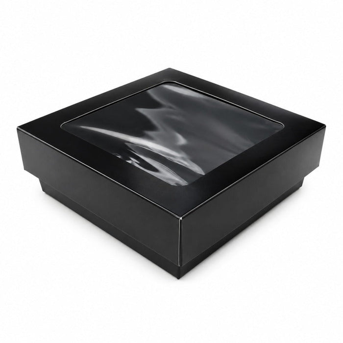 Caja cuadrada de cartón negro con tapa ventana "Kray" 115x115mm H40mm 350ml - 100Uds