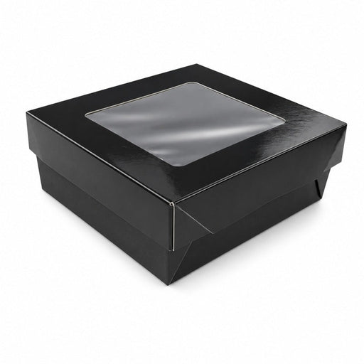 Caja cuadrada de cartón negro con tapa ventana KRAY 700ml 135x135mm A50mm - 100Uds