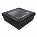 Caja horneable cuadrada de cartón negro con tapa ventana "Kray" 200x200mm H65mm - 100Uds