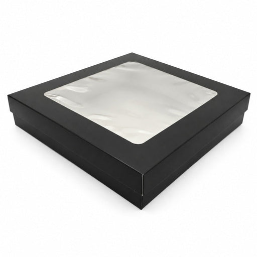 Caja horneable cuadrada de cartón negro con tapa ventana "Kray" 265x265mm H50mm 3000ml - 100Uds
