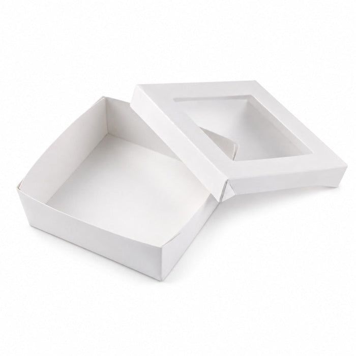 Caja cuadrada de cartón blanco con tapa ventana PLA KRAY 700ml 135x135mm A50mm - 250Uds