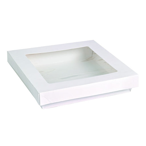 Caja cuadrada de cartón blanco con tapa ventana PLA KRAY 900ml 155x155mm A50mm - 250Uds