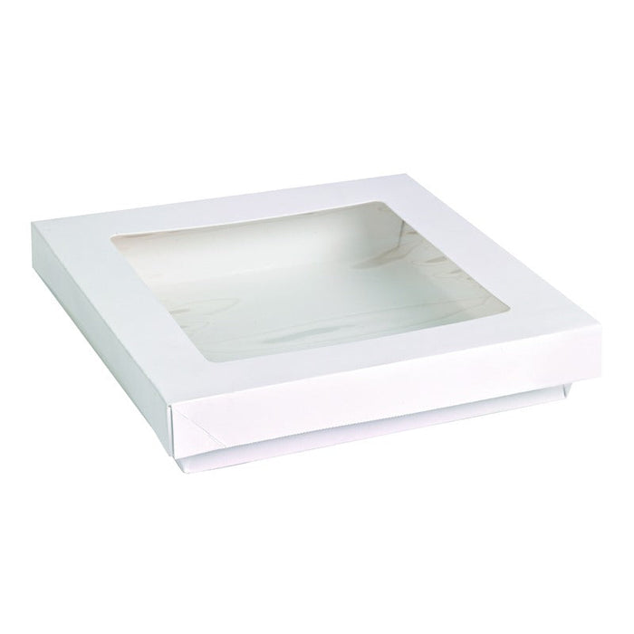 Caja cuadrada de cartón blanco con tapa ventana PLA KRAY 900ml 155x155mm A50mm - 250Uds