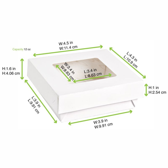 Caja cuadrada de cartón blanco con tapa ventana KRAY 350ml 115x115mm A40mm - 250Uds