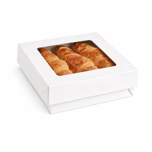 Caja cuadrada de cartón blanco con tapa ventana KRAY 700ml 135x135mm A50mm - 250Uds