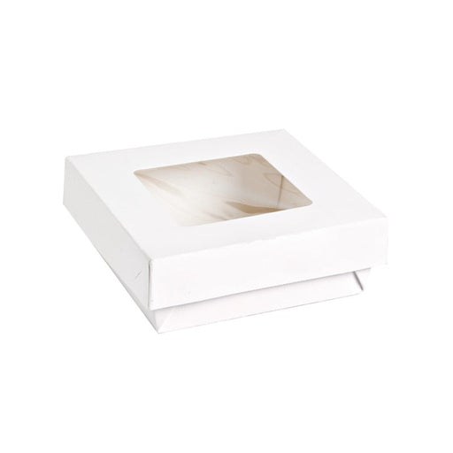 Caja cuadrada de cartón blanco con tapa ventana KRAY 950ml 155x155mm A50mm - 250Uds