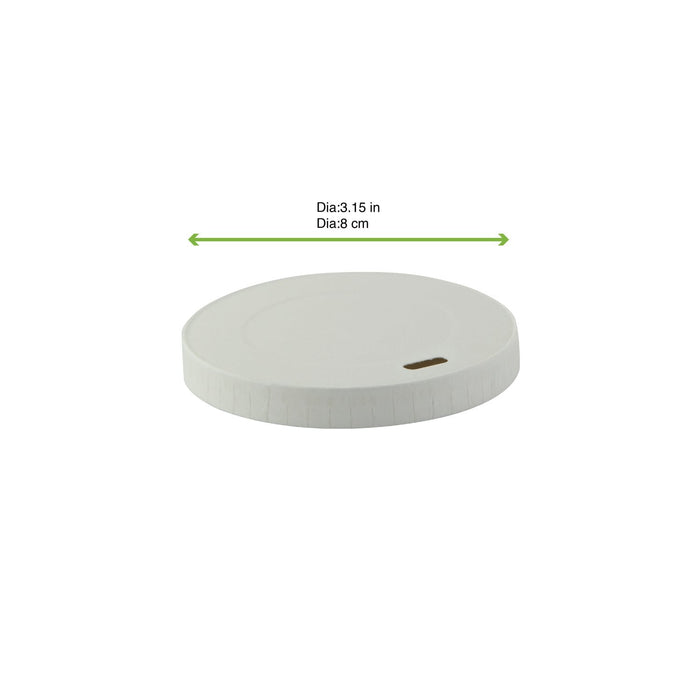 Tapa plana de cartón blanco sin plástico, Base agua Ø80mm - 1000Uds