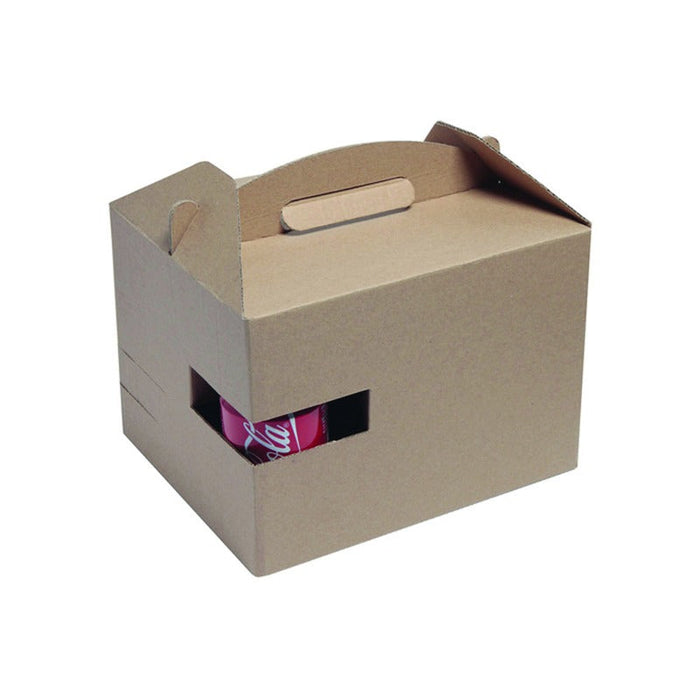 Caja de cartón ondulado kraft LUNCHNGO con asa y soporte vaso 300x200mm A175mm - 100Uds