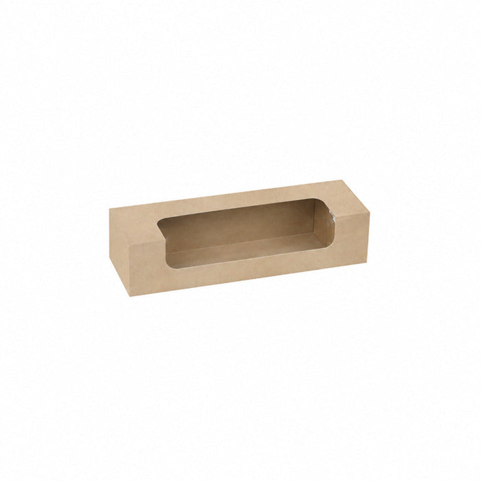 Caja de cartón kraft para 7 macarrones con ventana PLA 215x68mm A48mm - 250Uds
