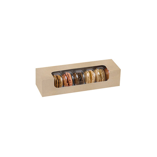 Caja de cartón kraft para 7 macarrones con ventana PLA 215x68mm A48mm - 250Uds