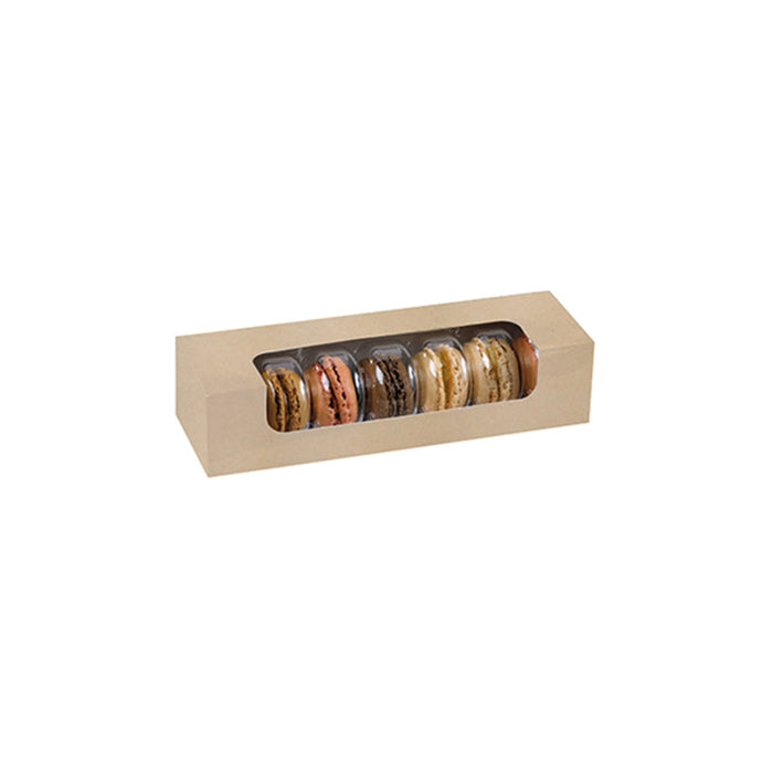Caja de cartón kraft para 7 macarrones con ventana PLA 215x68mm A48mm - 250Uds