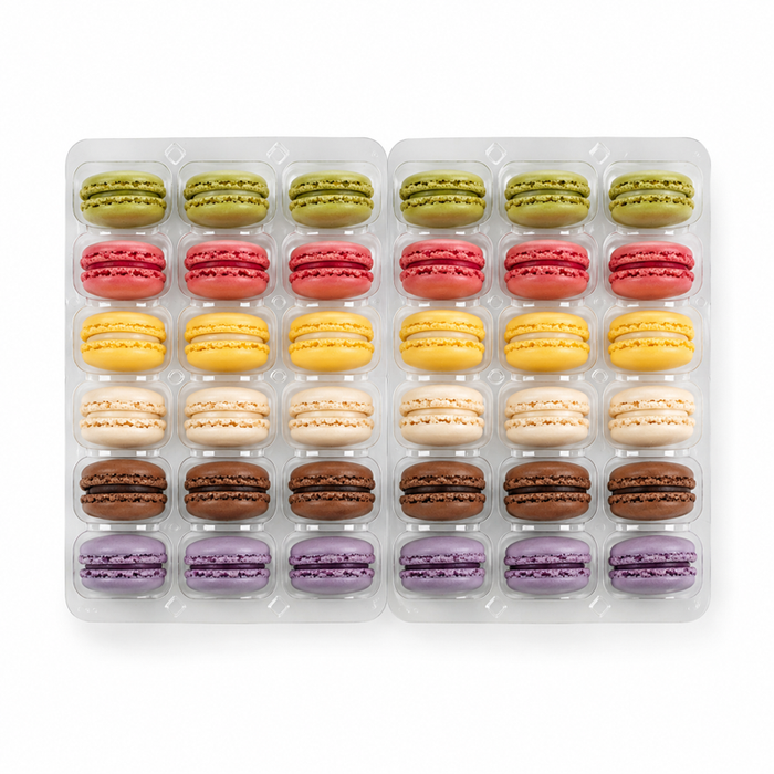 Inserto de plástico PET transparente para 48 (6x8) macarons con cierre a presión - 35,6 cm x 25,5 cm x 2,4 cm - 100Uds