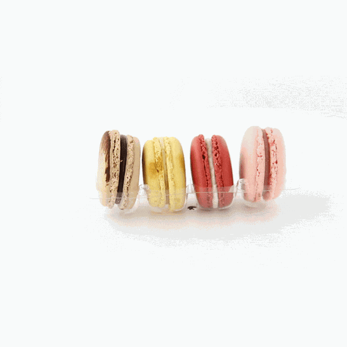 Separador de plástico PET transparente para 4 (1x4) macarons com fecho por pressão - 12,8 cm x 6,8 cm x 2,3 cm - 250 un.