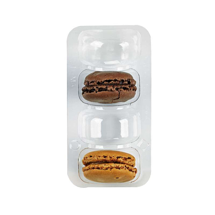 Separador de plástico PET transparente para 4 (1x4) macarons com fecho por pressão - 12,8 cm x 6,8 cm x 2,3 cm - 250 un.