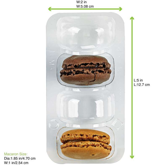 Separador de plástico PET transparente para 4 (1x4) macarons com fecho por pressão - 12,8 cm x 6,8 cm x 2,3 cm - 250 un.