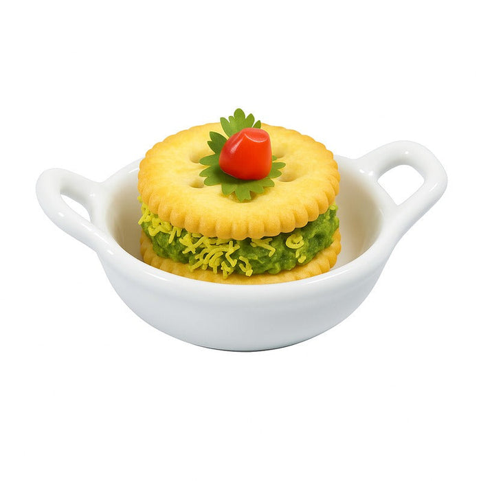 Mini plato de porcelana blanca con dos asas 85x60mm A30mm - 24Uds