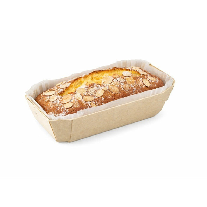 Molde de cocción rectangular exterior de madera y molde de papel interior 150ml 115x65mm A33mm - 350Uds
