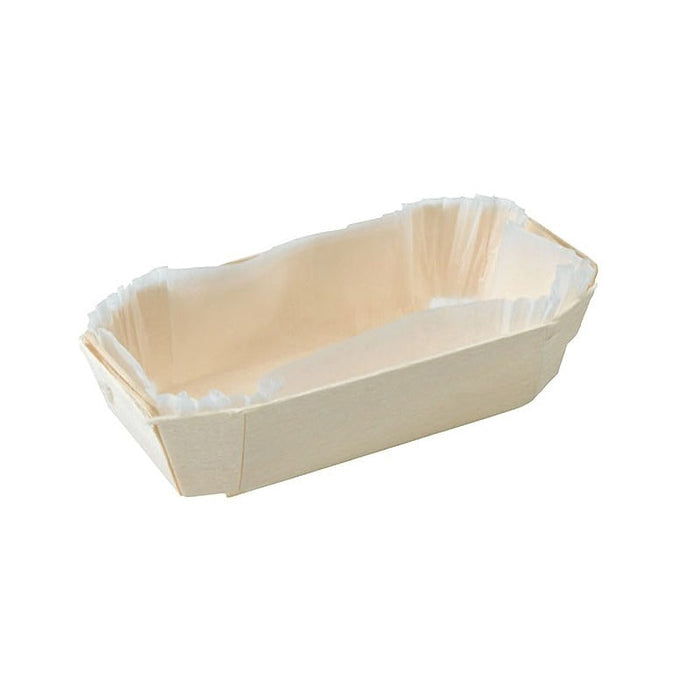 Molde de cocción rectangular exterior de madera y molde de papel interior 150ml 115x65mm A33mm - 350Uds