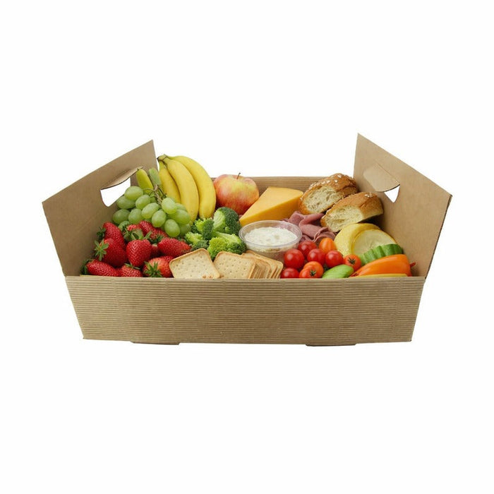 Bandeja de cartón kraft con asas 320x320mm A74mm - 100Uds