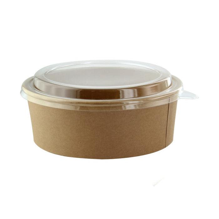 Combo Ensaladera redonda cartón kraft BUCKATY con tapa PET 1200ml Ø185mm A65mm - 200Uds