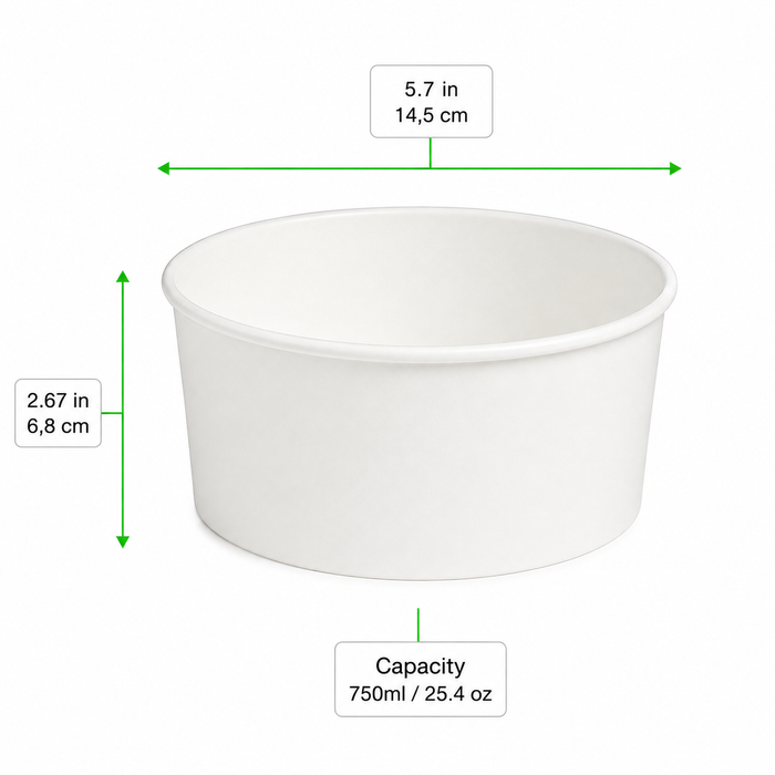 Ensaladera redonda multiusos BUCKATY cartón blanco 750ml Ø145mm A68mm - 400Uds