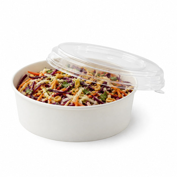 Combo Ensaladera redonda multiusos BUCKATY cartón blanco con tapa PET 550ml Ø150mm A50mm - 300Uds