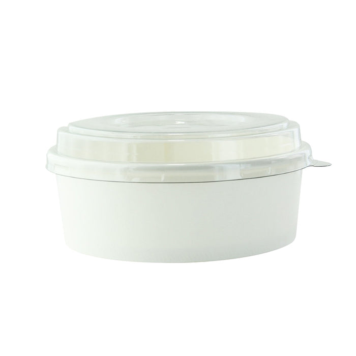 Combo Ensaladera redonda multiusos BUCKATY cartón blanco con tapa PET 550ml Ø150mm A50mm - 300Uds