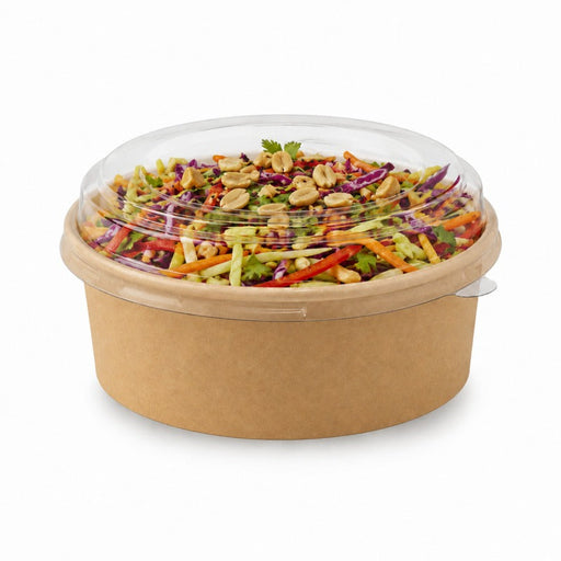 Combo Ensaladera redonda multiusos BUCKATY cartón kraft con tapa PET 550ml Ø150mm A50mm - 300Uds