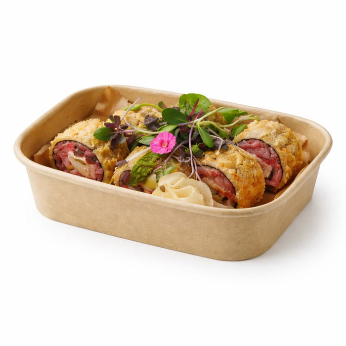 Bandeja kraft rectangular Recaty laminado PP 500ml 170x120mm A45mm - 200Uds