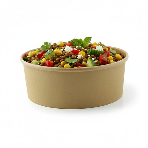 Ensaladera redonda multiusos BUCKATY de cartón marrón sin plástico 600ml Ø150mm A50mm - 360Uds
