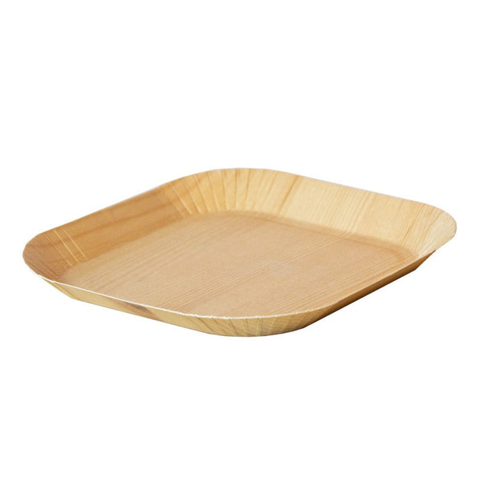 Bandeja decorativa de madera clara laminada 105x105mm H12mm - 200Uds