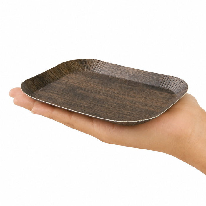 Bandeja de cartón laminado con impresión en madera oscura 185x135mm H19mm - 200Uds