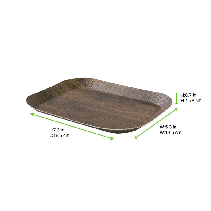 Bandeja de cartón laminado con impresión en madera oscura 185x135mm H19mm - 200Uds