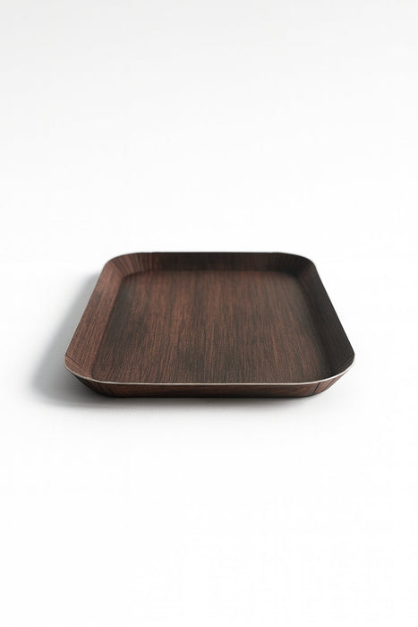 Bandeja de cartón laminado con impresión en madera oscura 145x232mm H29mm - 200Uds